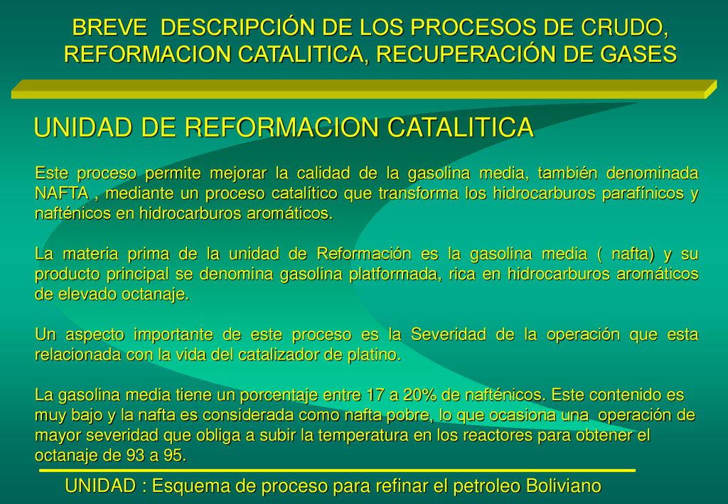 UNIDAD : Esquema de proceso para refinar el petroleo Boliviano