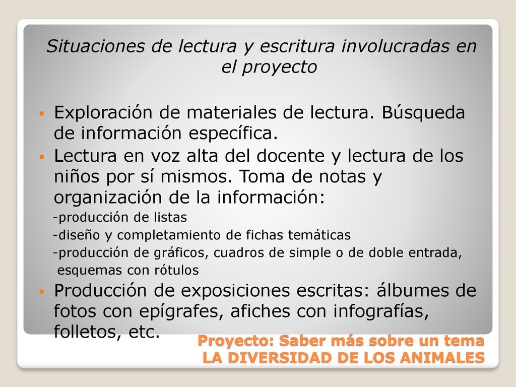 Proyecto: Saber más sobre un tema LA DIVERSIDAD DE LOS ANIMALES