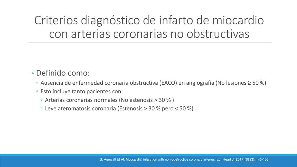 Criterios diagnóstico de infarto de miocardio con arterias coronarias no obstructivas