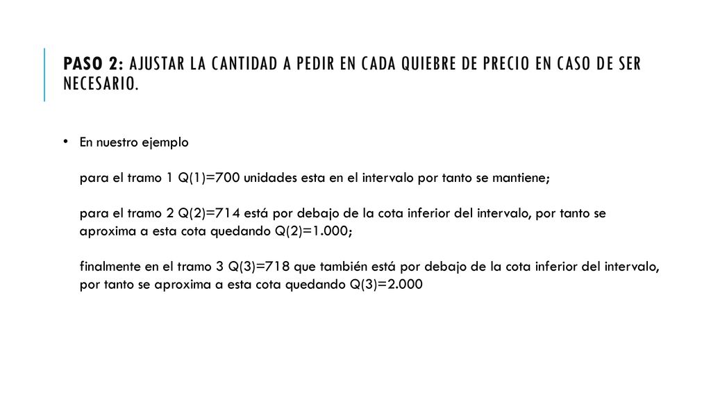 PASO 2: Ajustar la cantidad a pedir en cada quiebre de precio en caso de ser necesario.