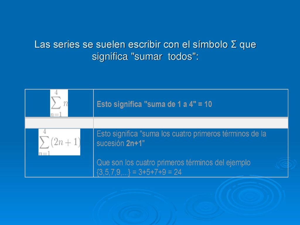 Las series se suelen escribir con el símbolo Σ que significa sumar todos :
