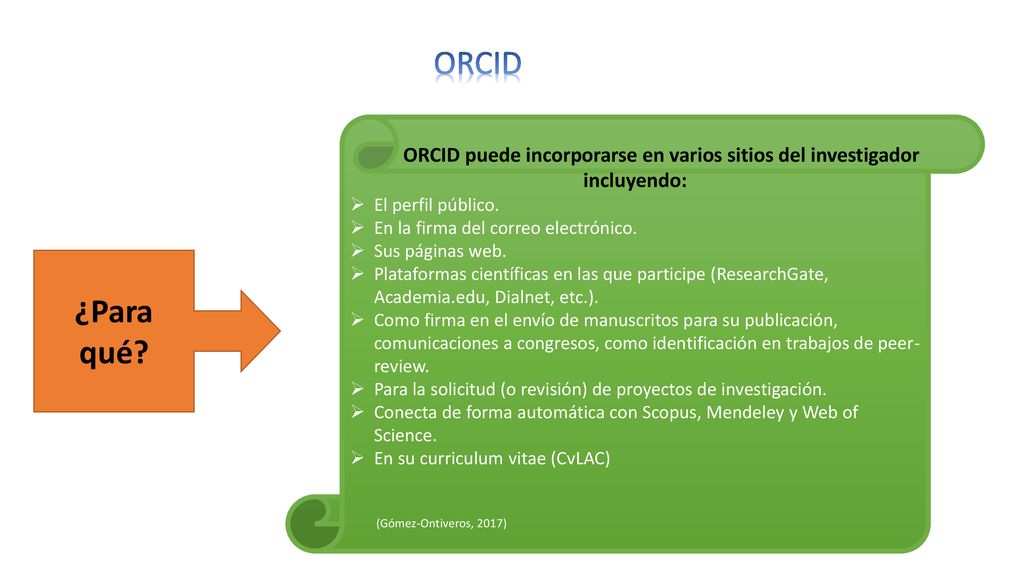 ORCID puede incorporarse en varios sitios del investigador incluyendo: