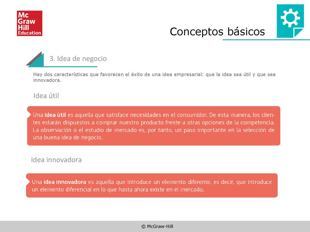 Conceptos básicos 3. Idea de negocio Idea útil Idea innovadora