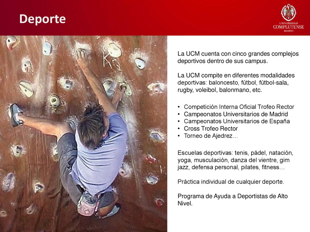 Deporte La UCM cuenta con cinco grandes complejos deportivos dentro de sus campus.