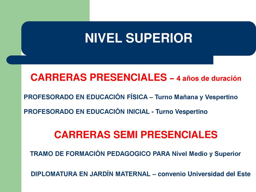 CARRERAS PRESENCIALES – 4 años de duración CARRERAS SEMI PRESENCIALES