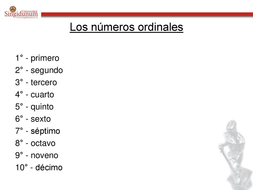 Los números ordinales 1° - primero 2° - segundo 3° - tercero