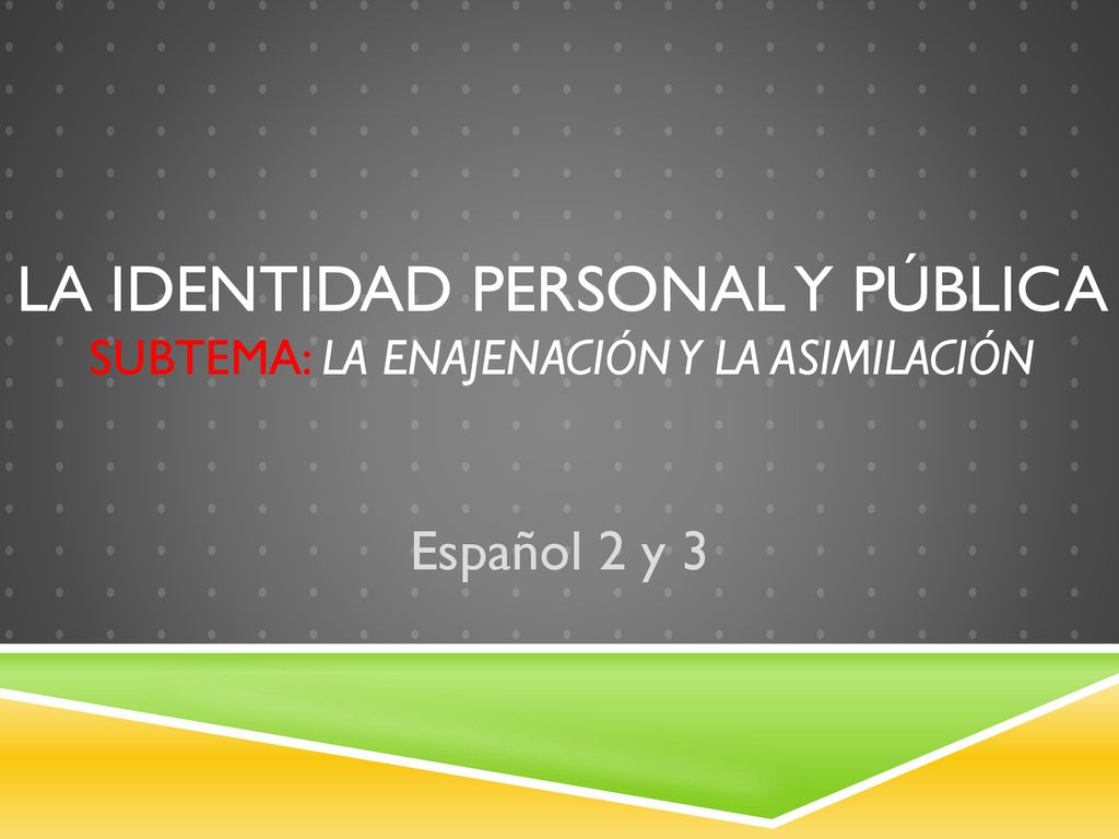 La Identidad Personal Y pública Subtema: La Enajenación y la Asimilación