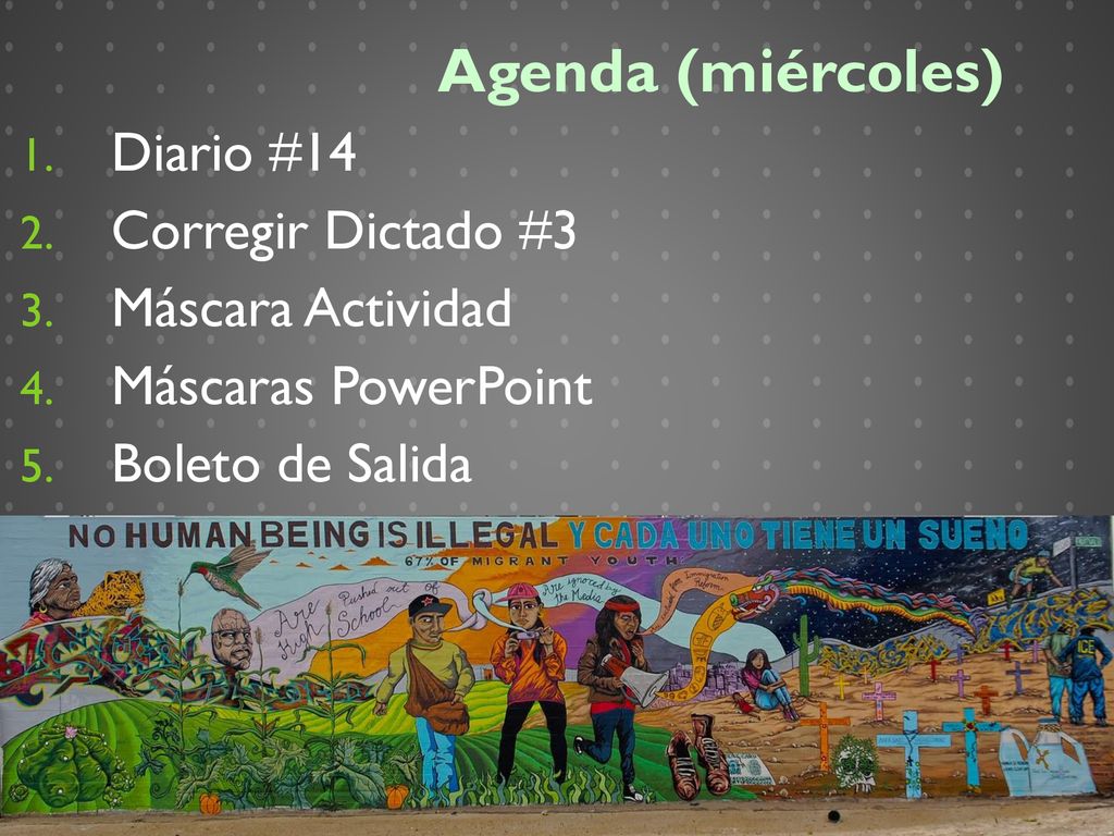 Agenda (miércoles) Diario #14 Corregir Dictado #3 Máscara Actividad