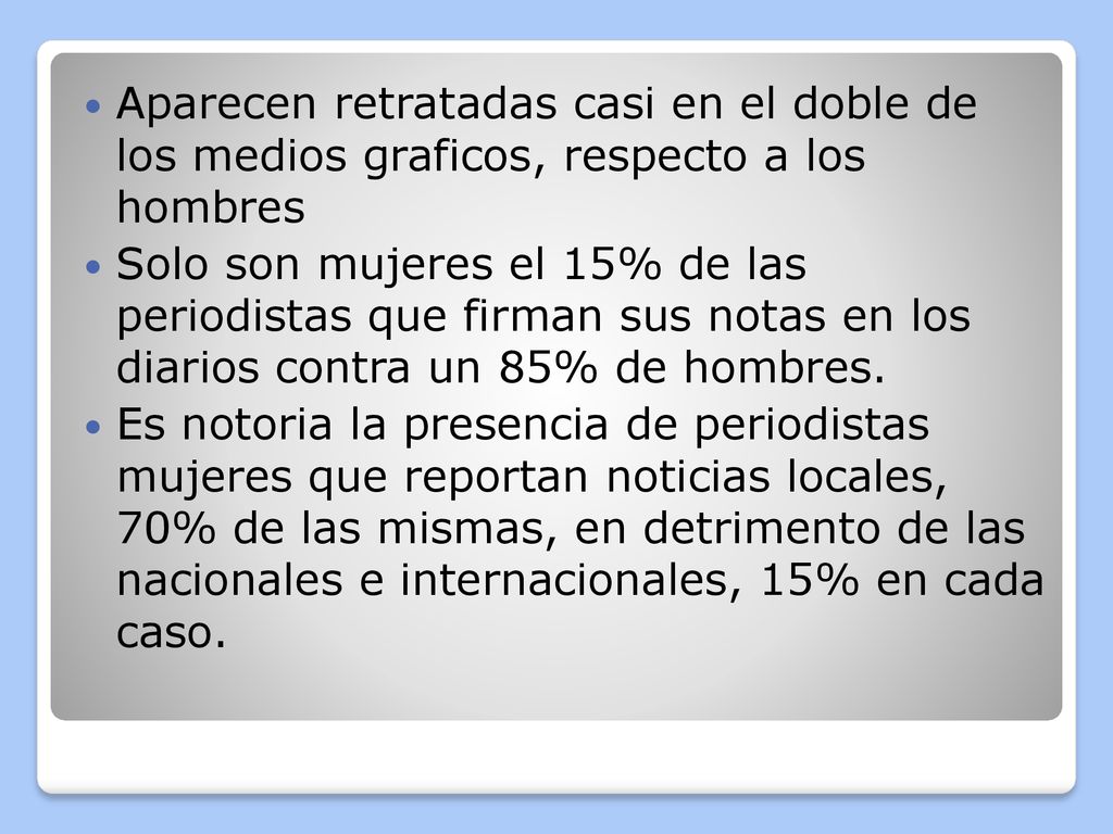 Aparecen retratadas casi en el doble de los medios graficos, respecto a los hombres