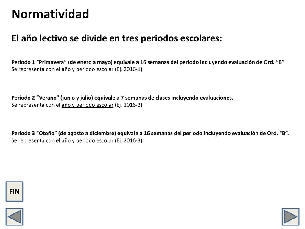 Normatividad El año lectivo se divide en tres periodos escolares: