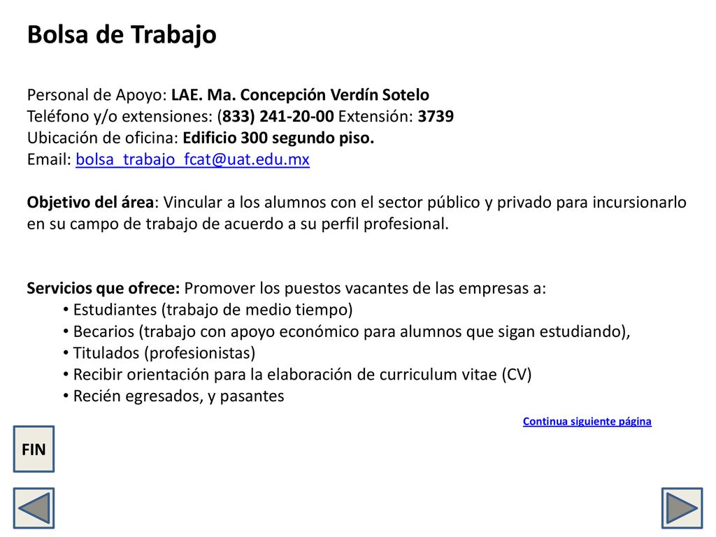 Bolsa de Trabajo Personal de Apoyo: LAE. Ma. Concepción Verdín Sotelo