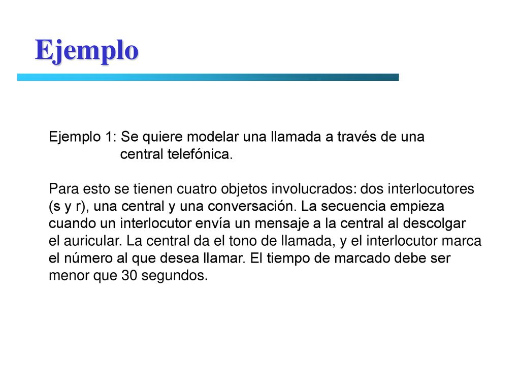 Ejemplo Ejemplo 1: Se quiere modelar una llamada a través de una