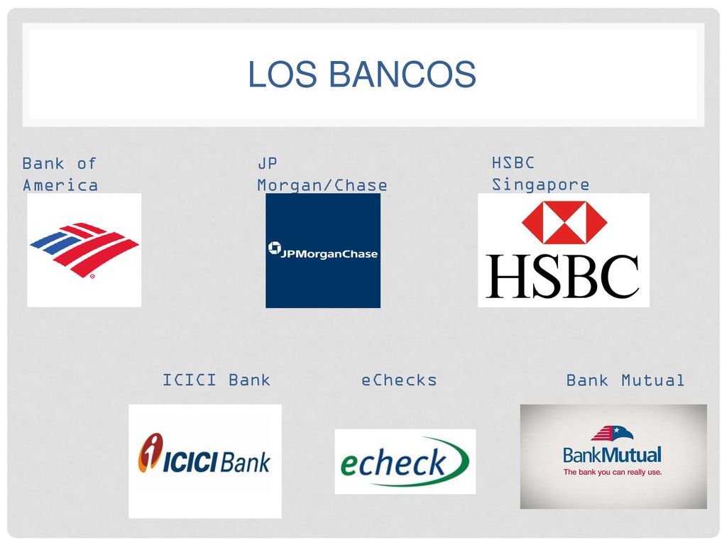 Los Bancos Bank of America JP Morgan/Chase HSBC Singapore ICICI Bank