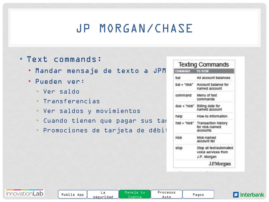 JP Morgan/Chase Text commands: Mandar mensaje de texto a JPMRGN