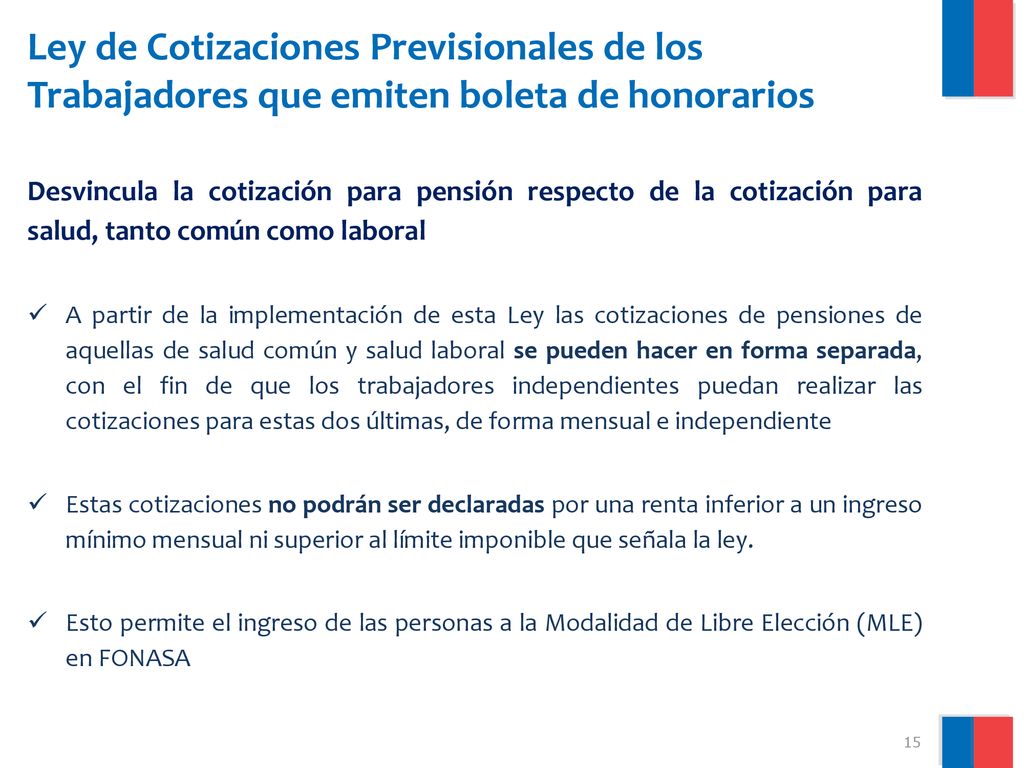 Ley de Cotizaciones Previsionales de los Trabajadores que emiten boleta de honorarios