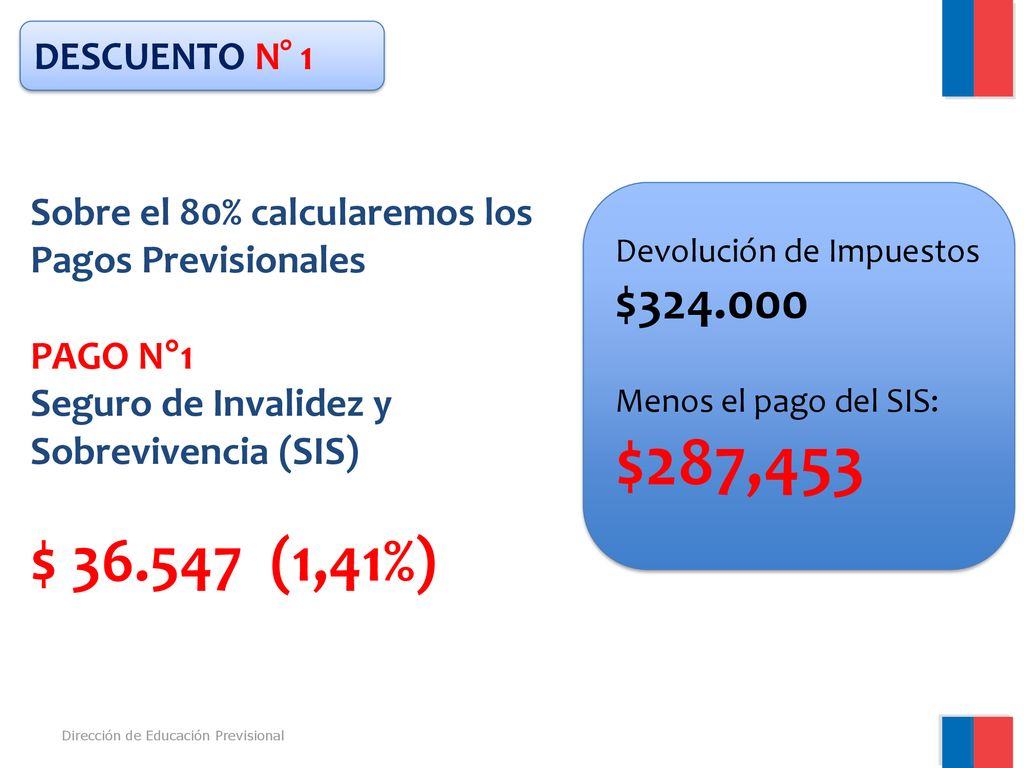 DESCUENTO N° 1 Sobre el 80% calcularemos los. Pagos Previsionales. PAGO N°1. Seguro de Invalidez y.