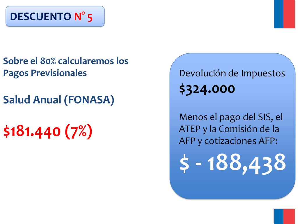$ - 188,438 $ (7%) $ DESCUENTO N° 5 Salud Anual (FONASA)