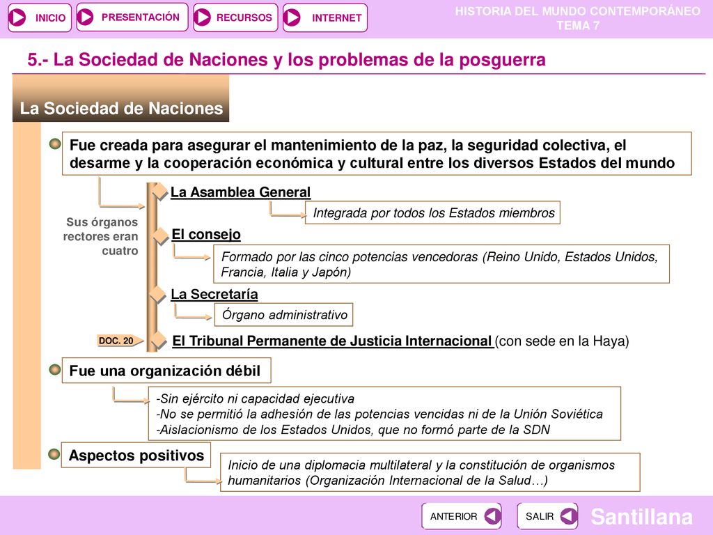 5.- La Sociedad de Naciones y los problemas de la posguerra