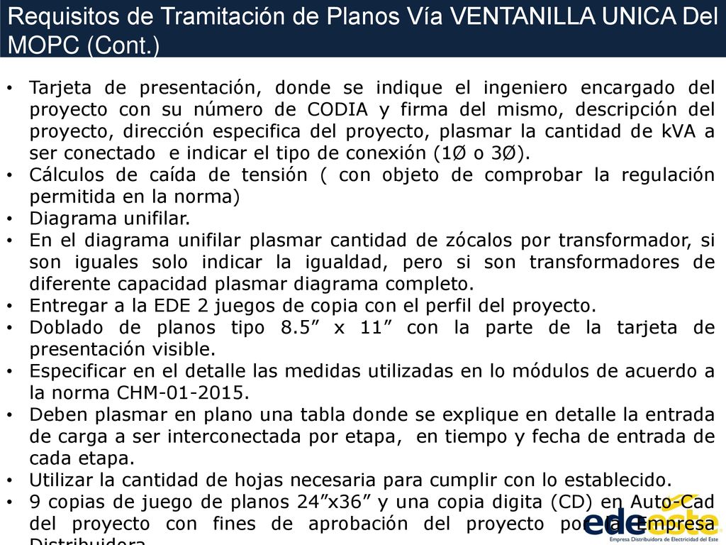 Requisitos de Tramitación de Planos Vía VENTANILLA UNICA Del MOPC (Cont.)