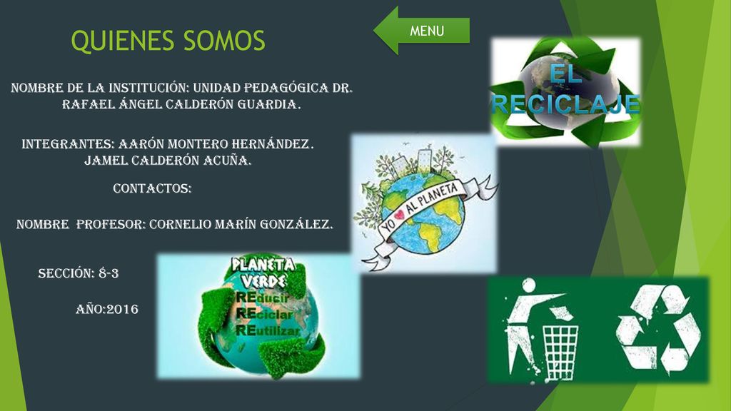 MENU QUIENES SOMOS. NOMBRE DE LA INSTITUCIÓN: Unidad Pedagógica Dr. Rafael Ángel Calderón Guardia.