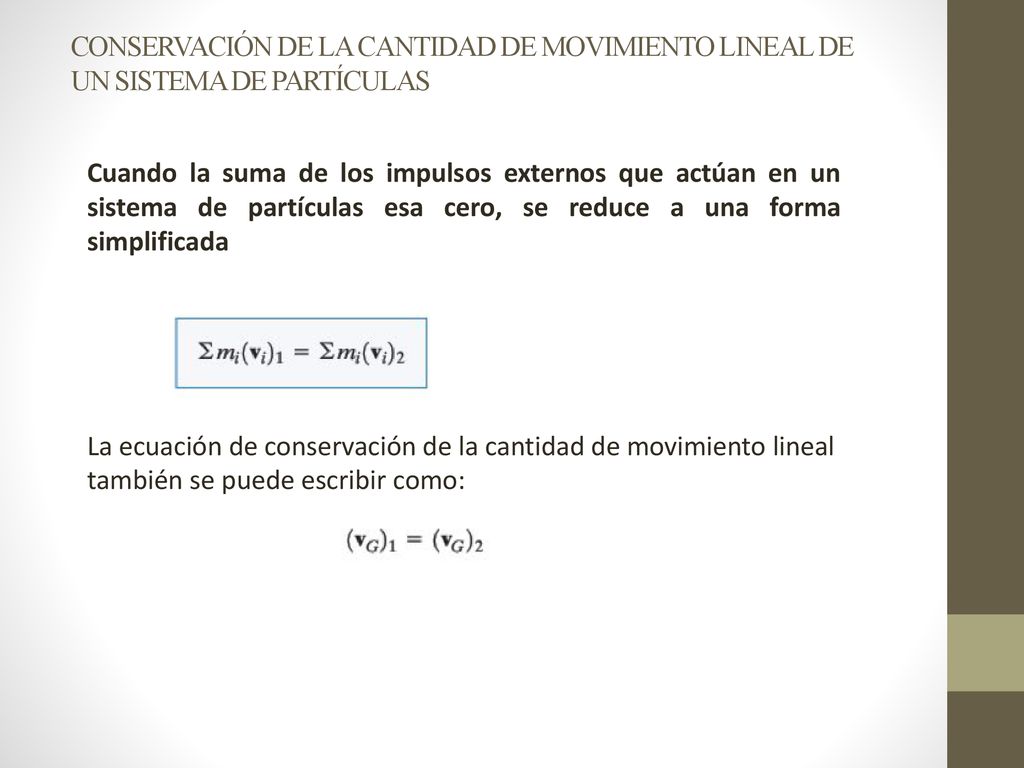 CONSERVACIÓN DE LA CANTIDAD DE MOVIMIENTO LINEAL DE UN SISTEMA DE PARTÍCULAS