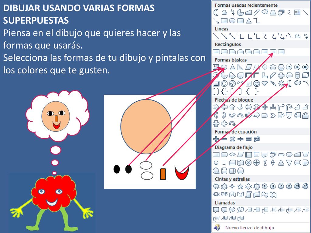 DIBUJAR USANDO VARIAS FORMAS SUPERPUESTAS Piensa en el dibujo que quieres hacer y las formas que usarás.