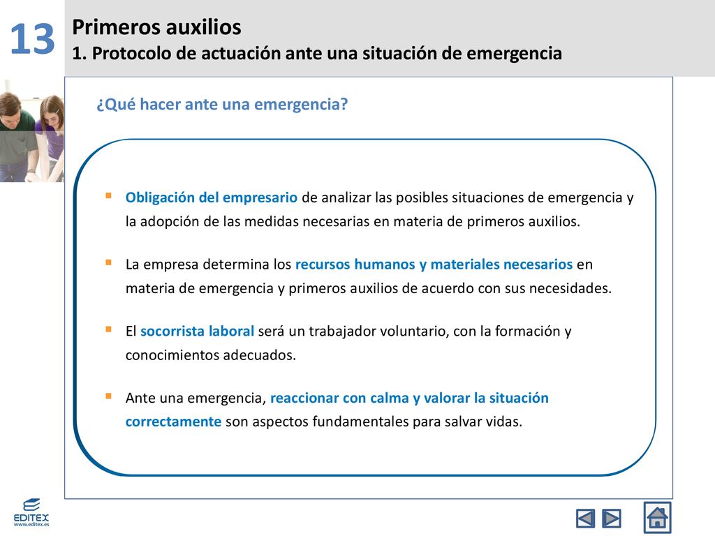13 Primeros auxilios. 1. Protocolo de actuación ante una situación de emergencia. ¿Qué hacer ante una emergencia