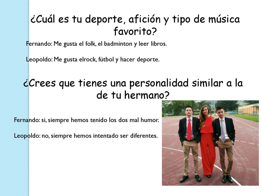 ¿Cuál es tu deporte, afición y tipo de música favorito