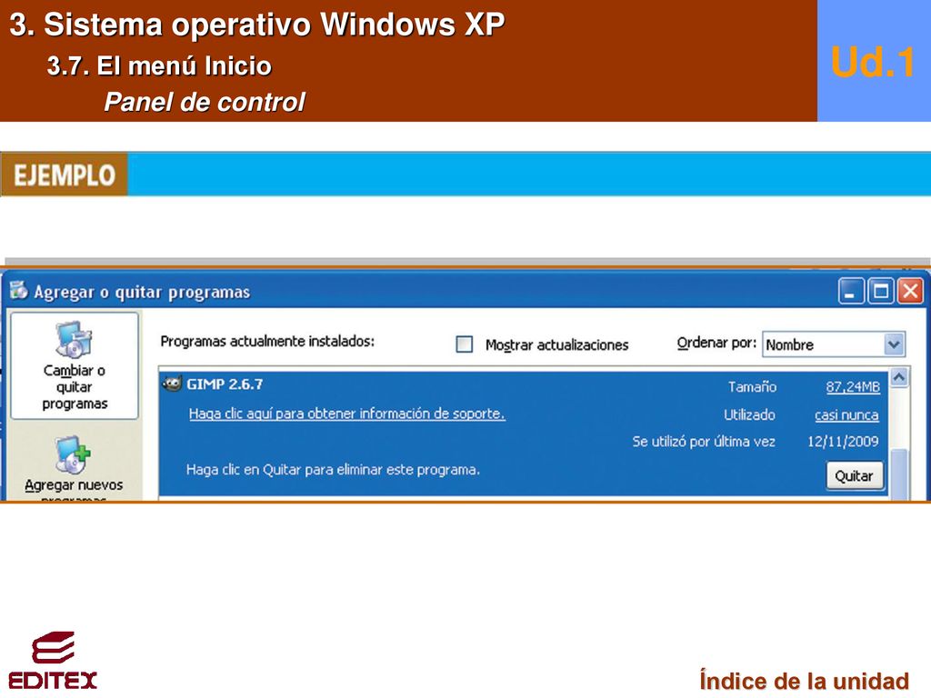 Ud.1 3. Sistema operativo Windows XP 3.7. El menú Inicio
