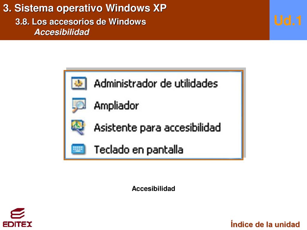 Ud.1 3. Sistema operativo Windows XP 3.8. Los accesorios de Windows