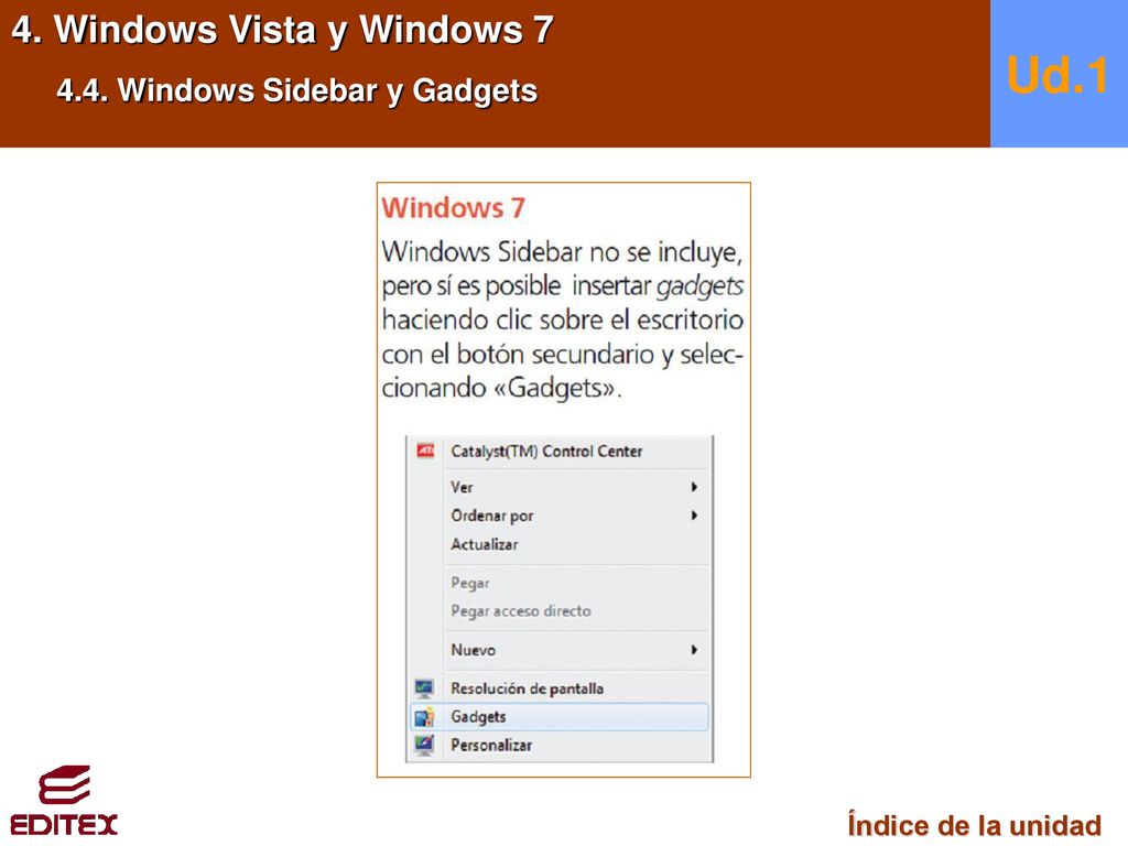 Ud.1 4. Windows Vista y Windows Windows Sidebar y Gadgets