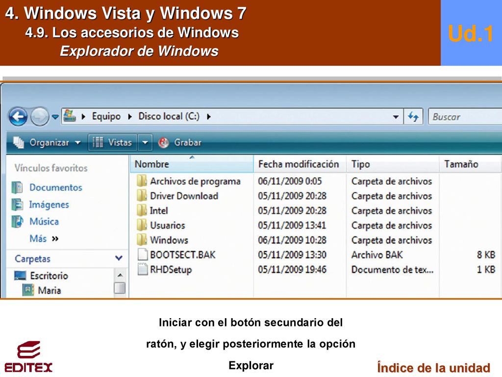 Ud.1 4. Windows Vista y Windows Los accesorios de Windows