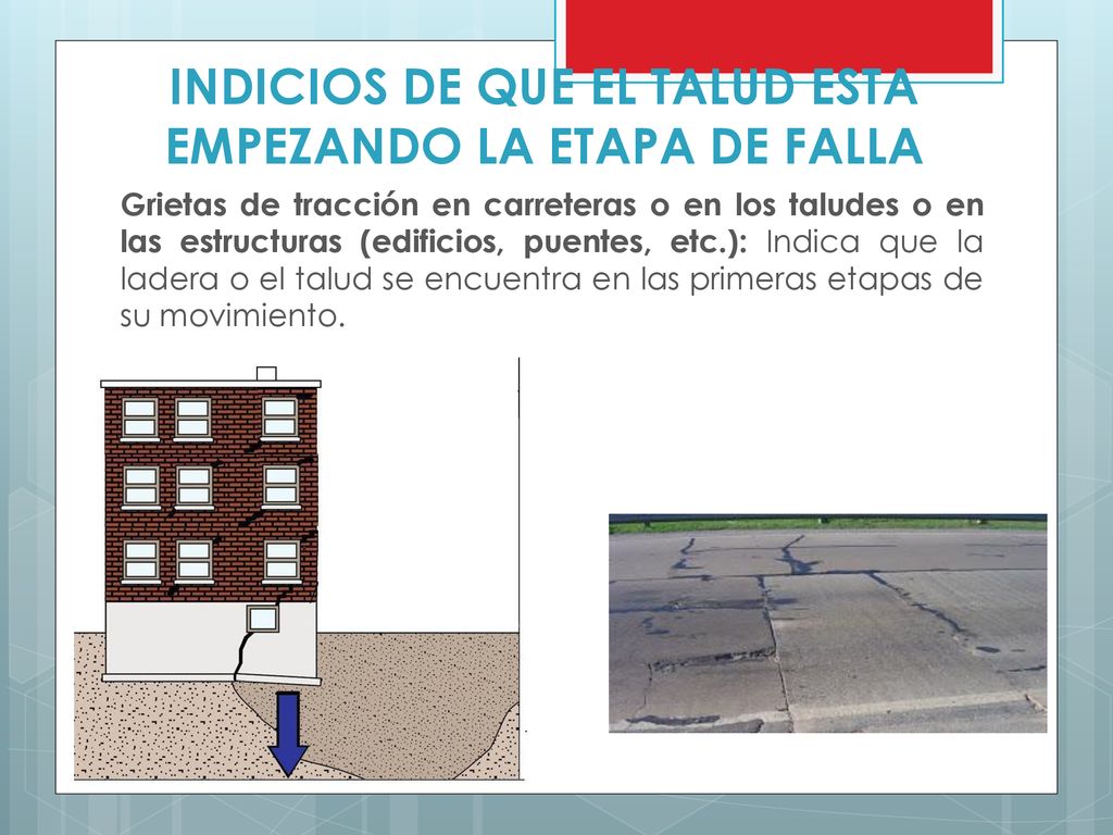 INDICIOS DE QUE EL TALUD ESTA EMPEZANDO LA ETAPA DE FALLA