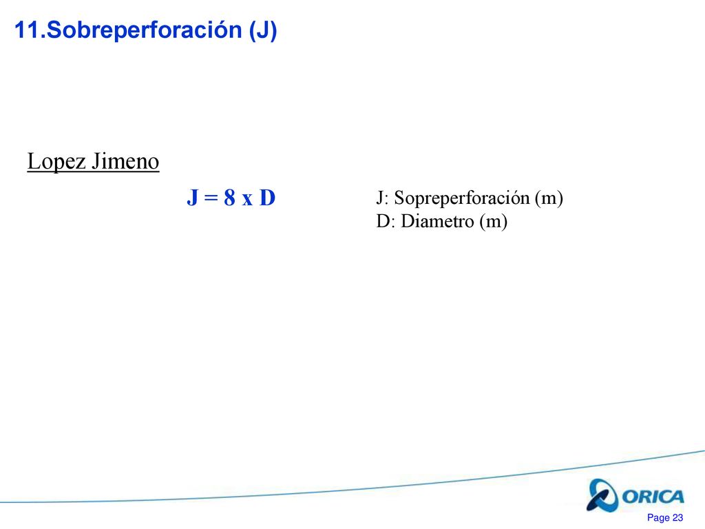 11.Sobreperforación (J) Lopez Jimeno J = 8 x D J: Sopreperforación (m)