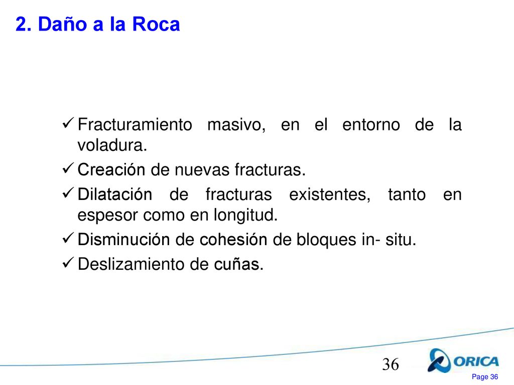 2. Daño a la Roca Fracturamiento masivo, en el entorno de la voladura.