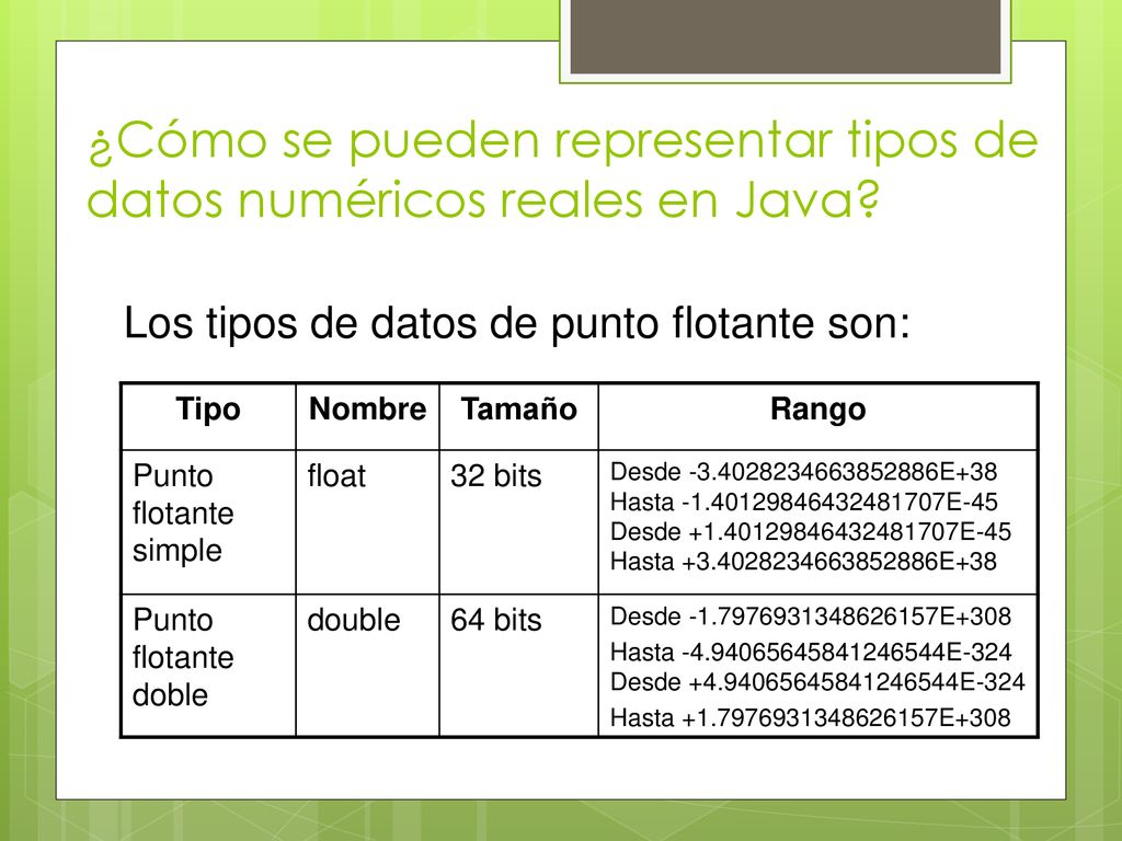 ¿Cómo se pueden representar tipos de datos numéricos reales en Java