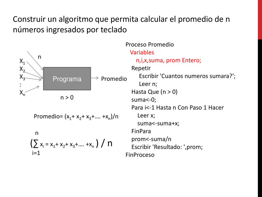 Construir un algoritmo que permita calcular el promedio de n números ingresados por teclado