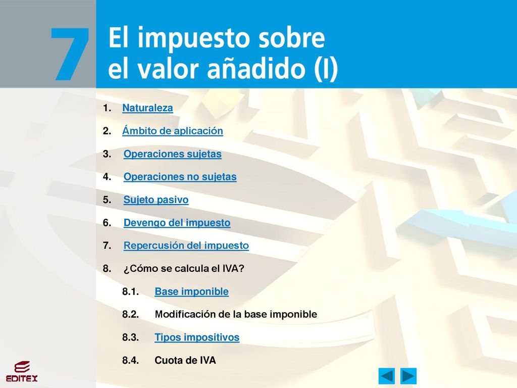 1. Naturaleza Ámbito de aplicación. 3. Operaciones sujetas. 4. Operaciones no sujetas. 5. Sujeto pasivo.