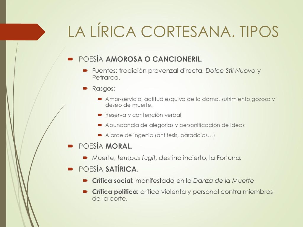 LA LÍRICA CORTESANA. TIPOS