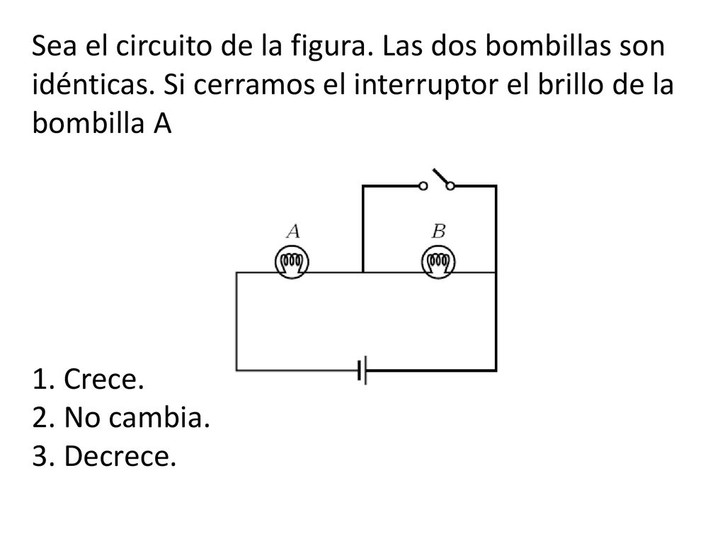 Sea el circuito de la figura. Las dos bombillas son idénticas