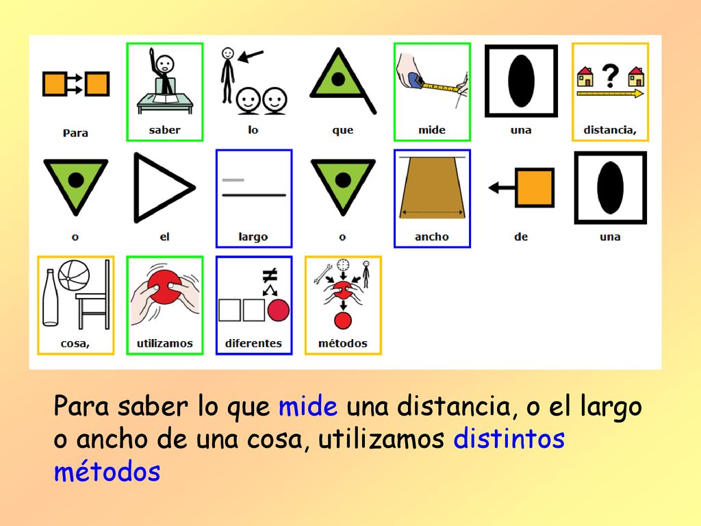 Para saber lo que mide una distancia, o el largo o ancho de una cosa, utilizamos distintos métodos