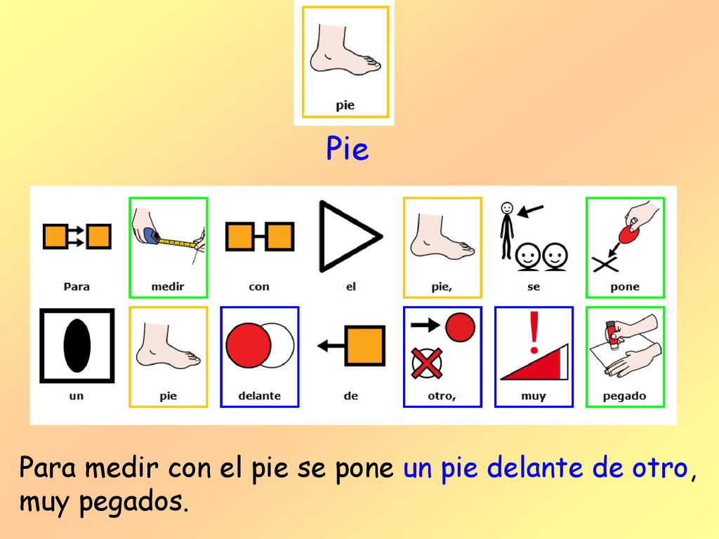 Pie Para medir con el pie se pone un pie delante de otro, muy pegados.