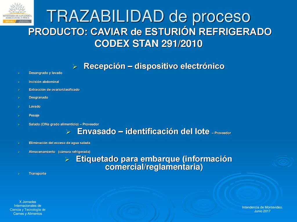 TRAZABILIDAD de proceso PRODUCTO: CAVIAR de ESTURIÓN REFRIGERADO CODEX STAN 291/2010