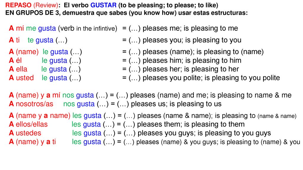 A ti te gusta (…) = (…) pleases you; is pleasing to you