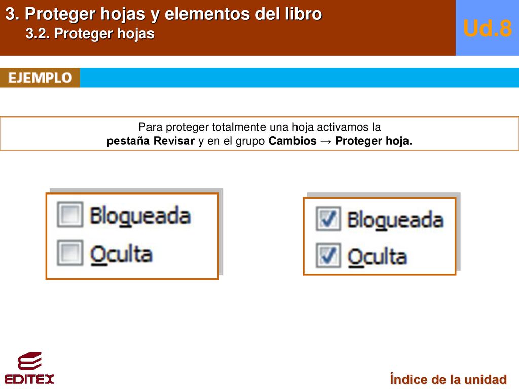 Ud.8 3. Proteger hojas y elementos del libro 3.2. Proteger hojas