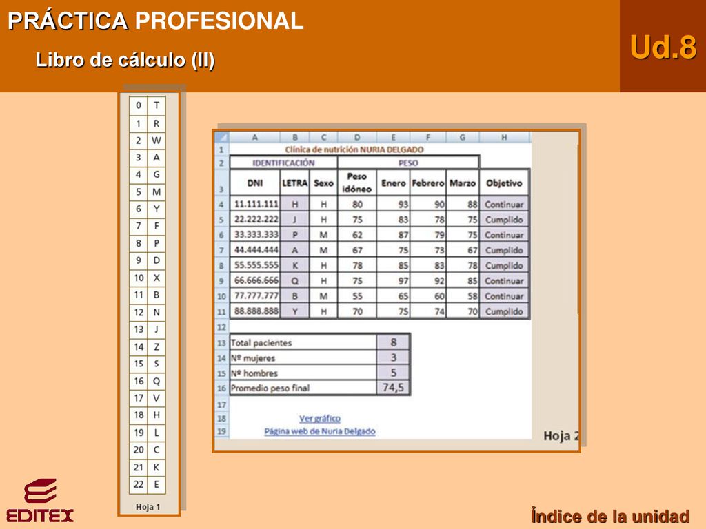 PRÁCTICA PROFESIONAL Libro de cálculo (II) Ud.8 Índice de la unidad