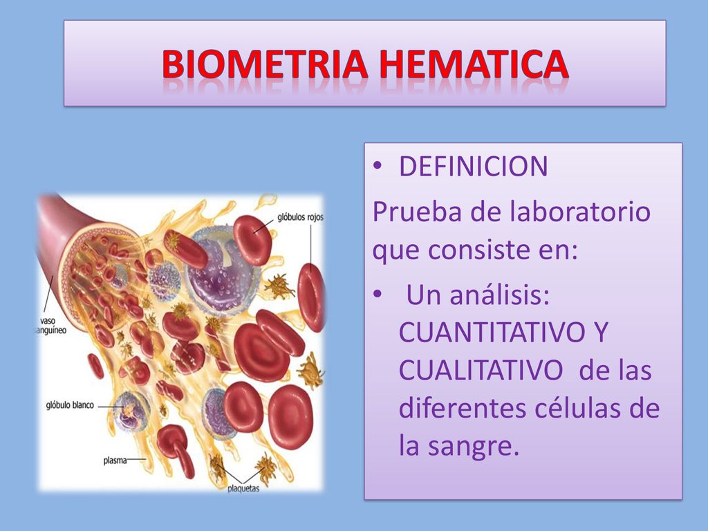 BIOMETRIA HEMATICA DEFINICION Prueba de laboratorio que consiste en: