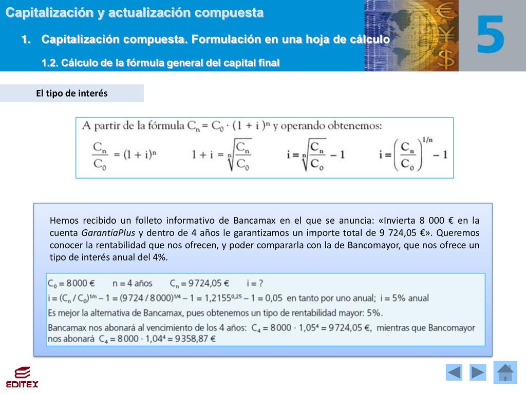 1. Capitalización compuesta. Formulación en una hoja de cálculo - ppt  descargar