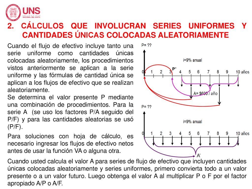 2. CÁLCULOS QUE INVOLUCRAN SERIES UNIFORMES Y CANTIDADES ÚNICAS COLOCADAS ALEATORIAMENTE
