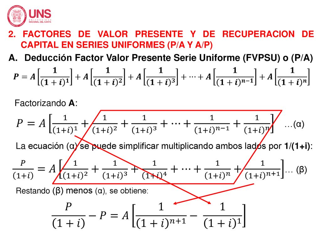 𝑃=𝐴 1 1+𝑖 𝑖 𝑖 3 +…+ 1 1+𝑖 𝑛− 𝑖 𝑛 …(α)
